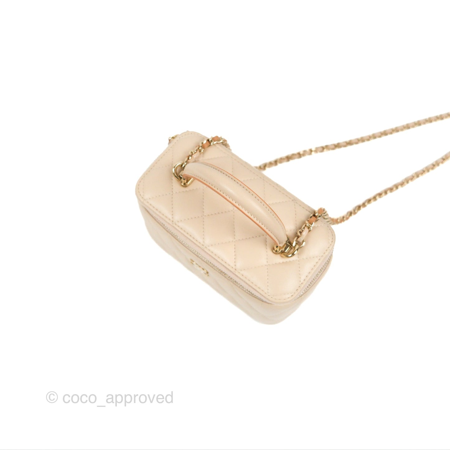 Chanel Vanity Rectangular Top Handle Ecru/Beige Lambskin Gold Hardware 23P