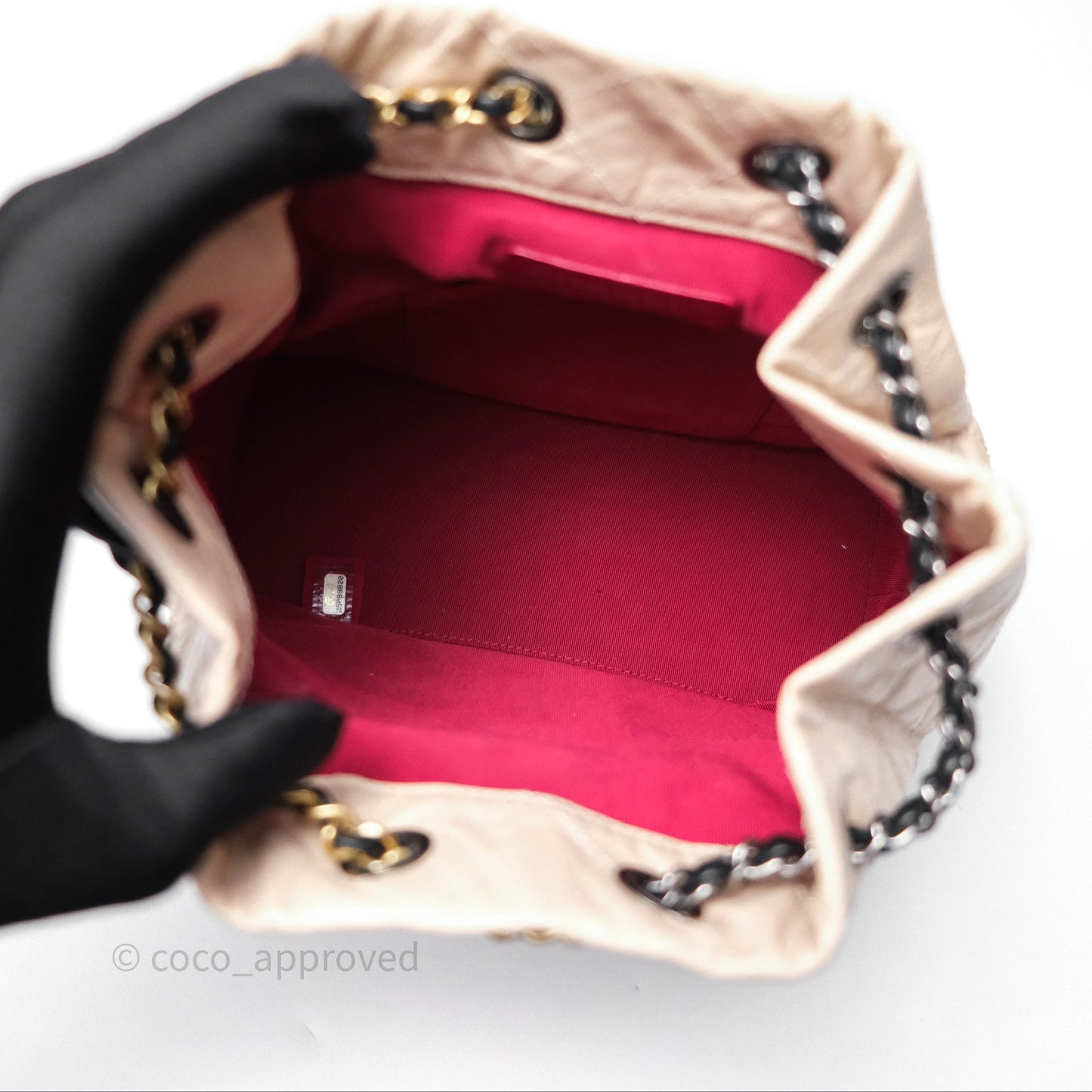 Chanel Small Gabrielle Backpack Beige Black Aged Calfskin