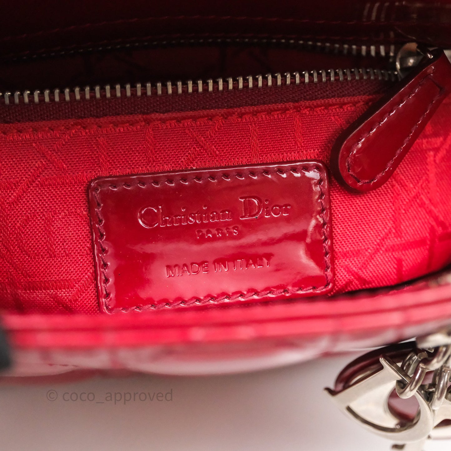 Christian Dior Mini Lady Dior Red Patent Cannage Silver Hardware