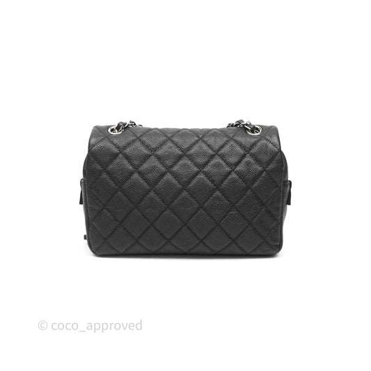 Chanel Quilted Easy Flap Bag Black Caviar Silver Hardware