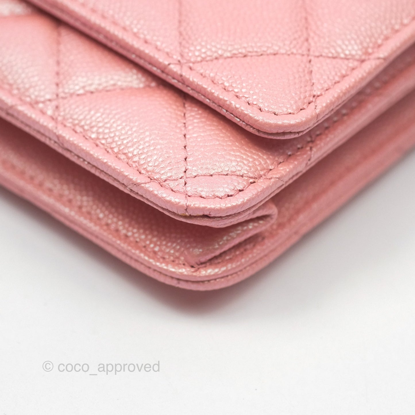 Chanel Classic Quilted Wallet on Chain WOC Iridescent Pink Caviar Gold Hardware