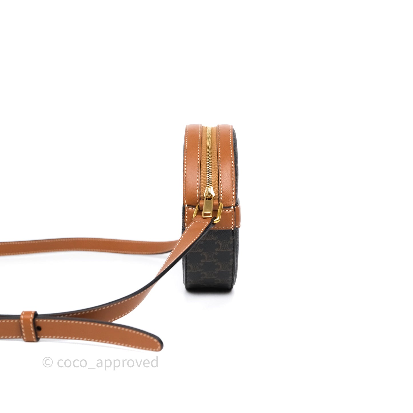 Celine Round Purse on Strap Triomphe Canvas Tan