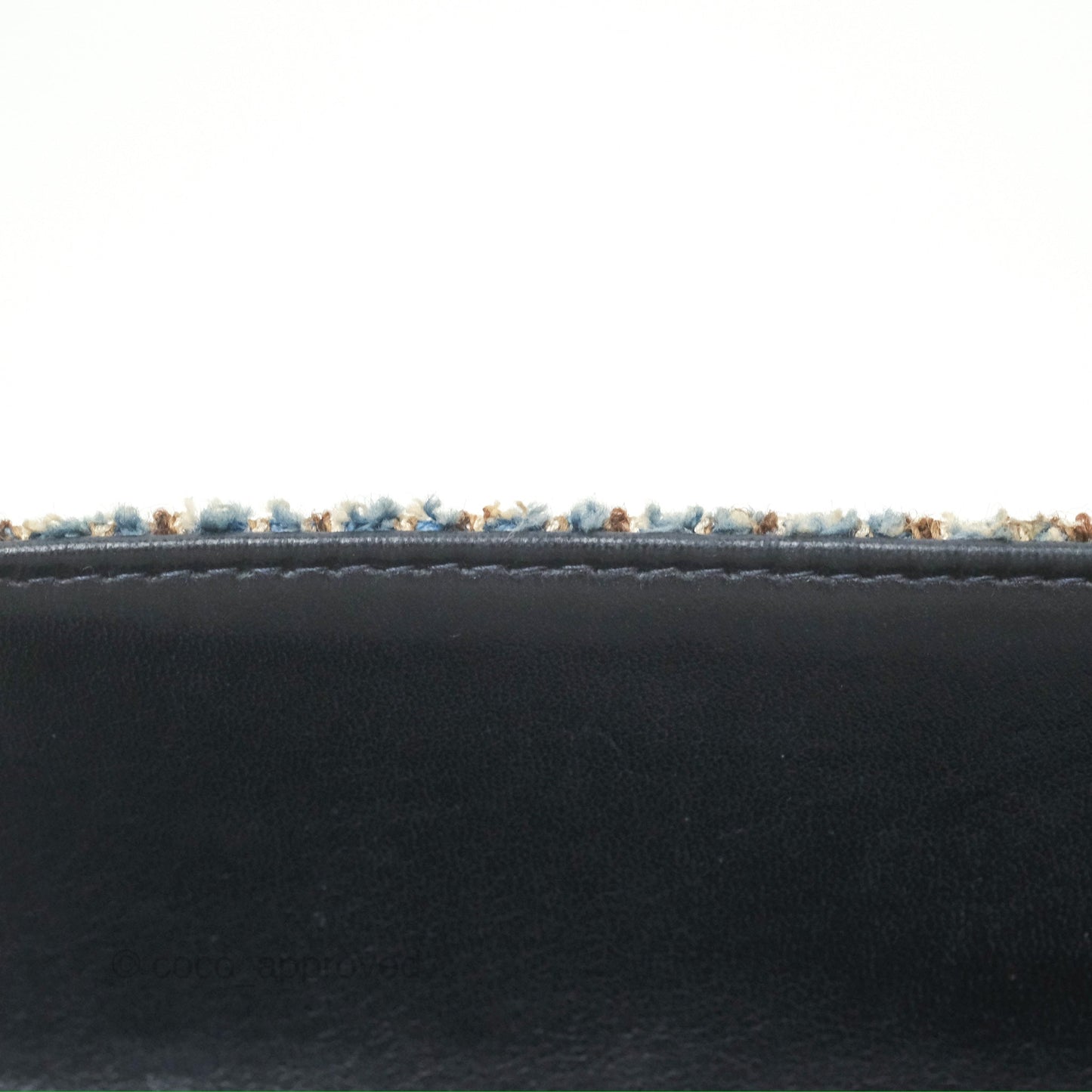 Chanel East West Chocolate Bar Flap Bag Grey Blue Tweed 24K Gold Hardware