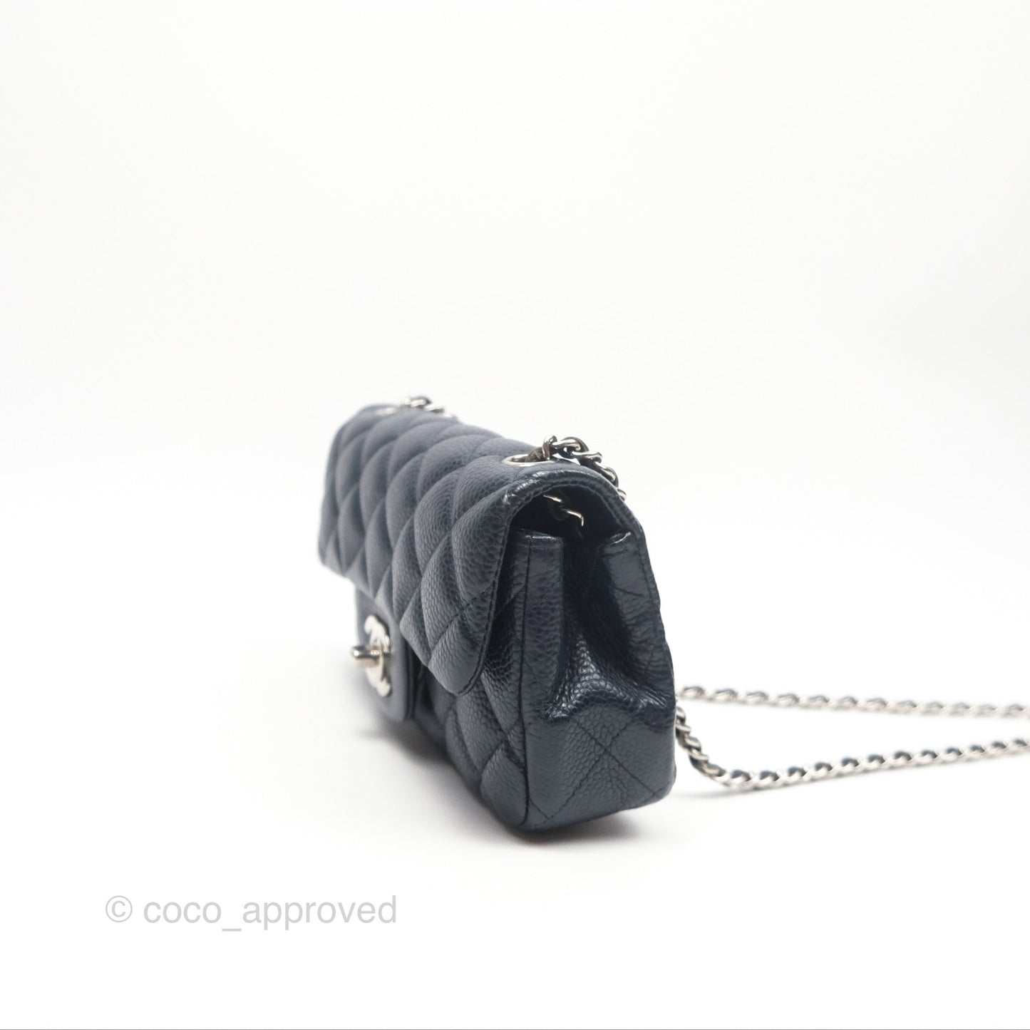 Chanel Quilted Extra Mini Rectangular Flap Dark Navy Caviar Silver Hardware