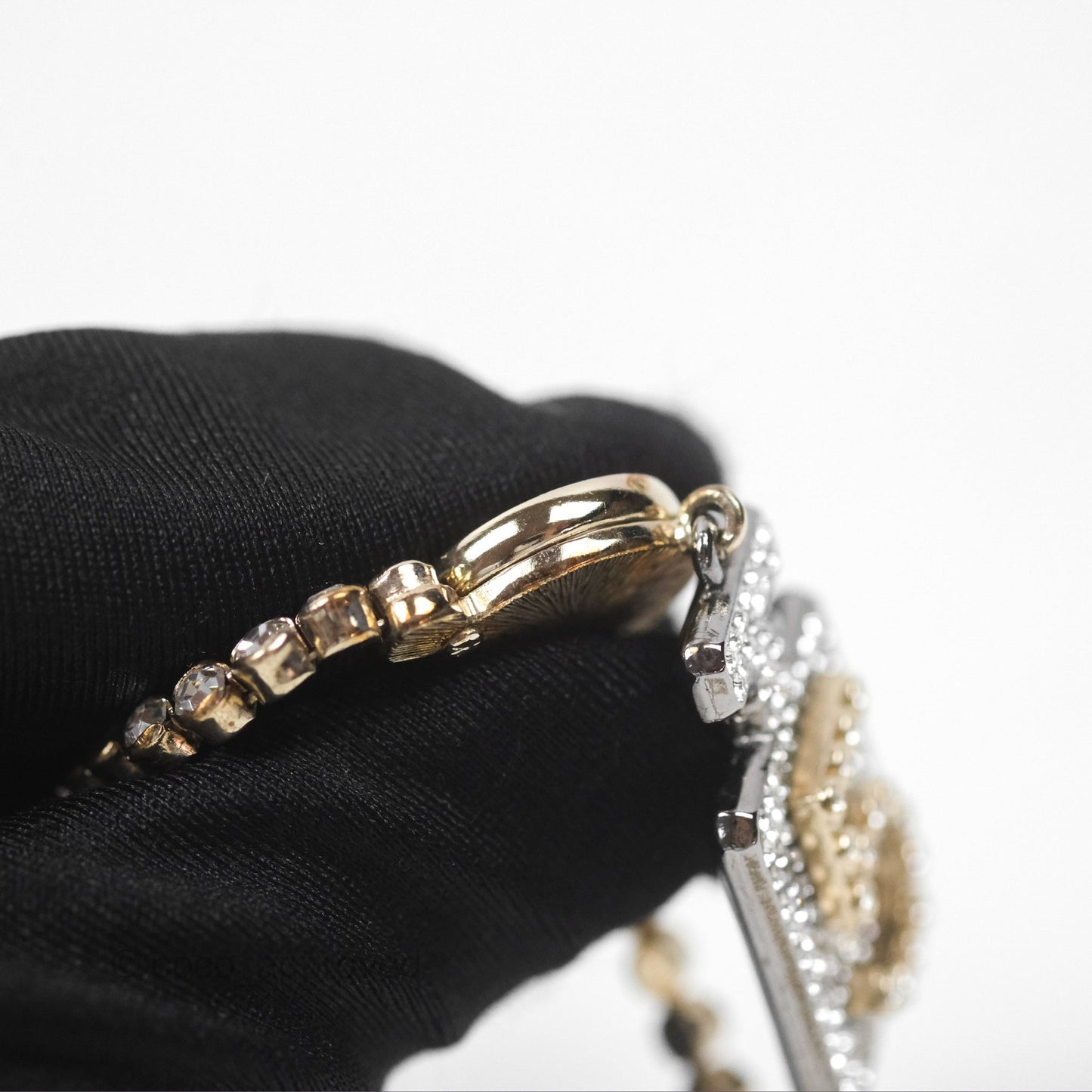 Chanel No5 Perfume Bottle Crystal Chain Choker Necklace Gold Tone 21S