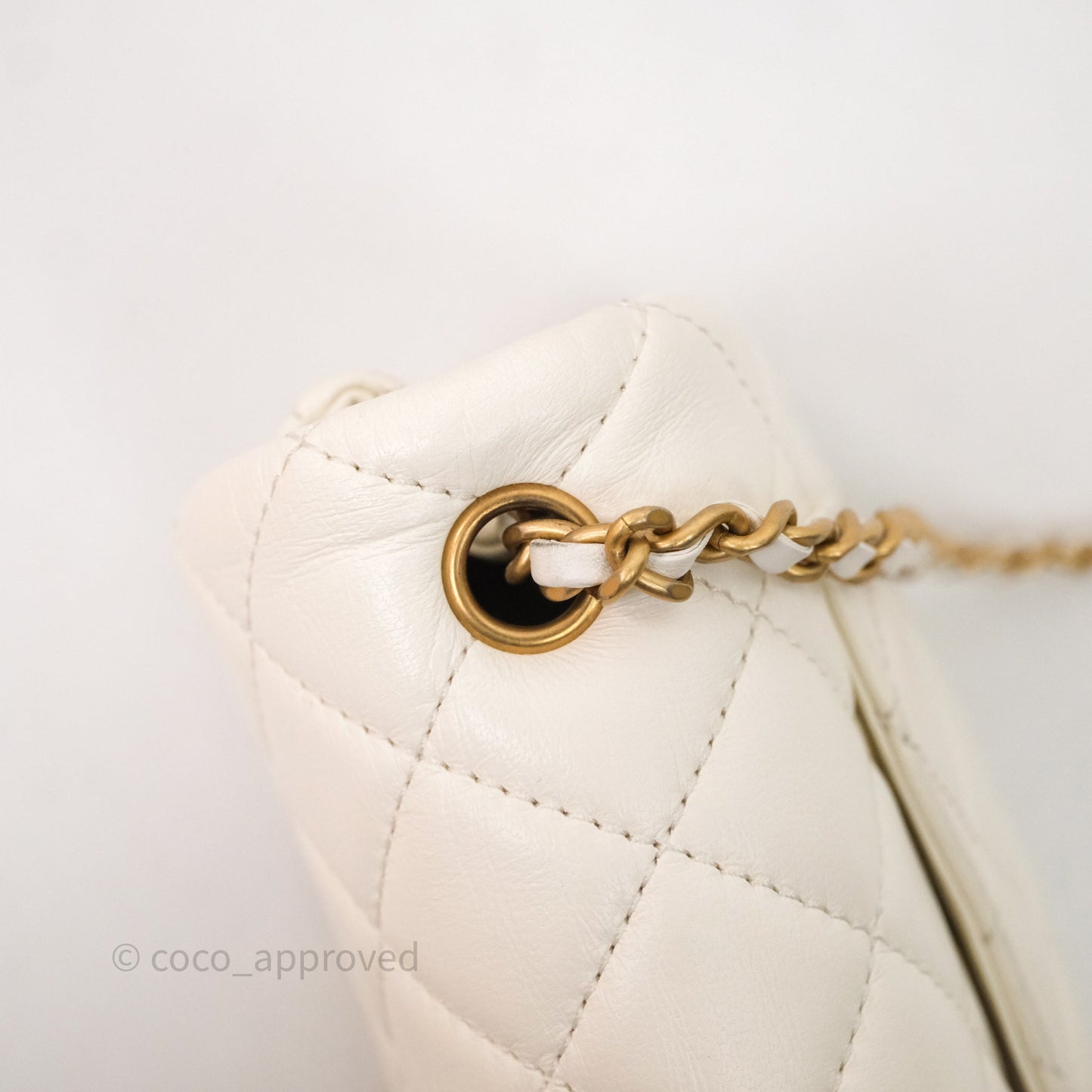 Chanel Mini Rectangular Pearl Crush White Lambskin Aged Gold Hardware