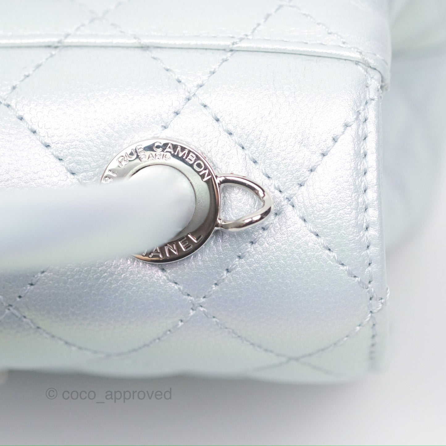 Chanel Mini Coco Handle Quilted Iridescent Light Blue Caviar Rainbow Hardware 21K