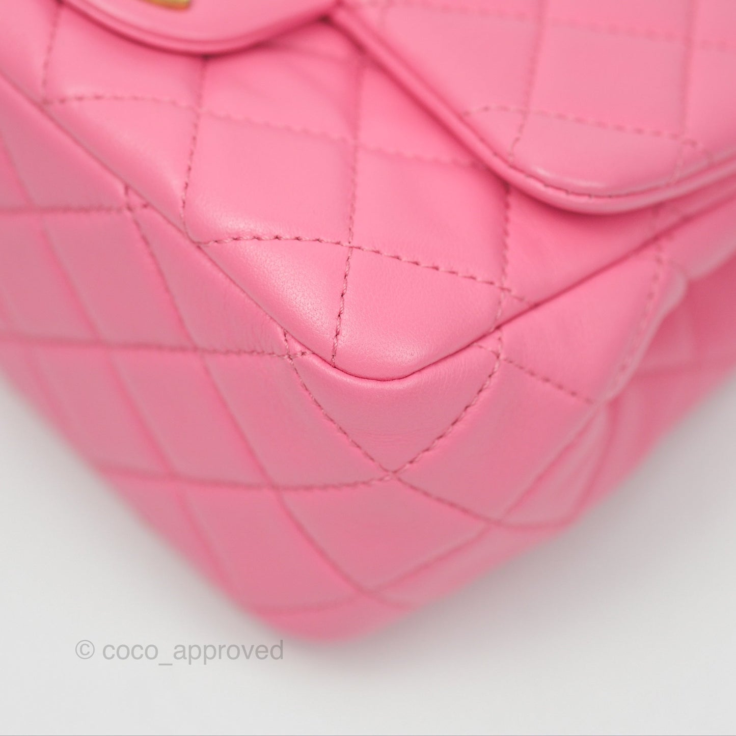Chanel Mini Pearl Samba Square Flap Pink Lambskin Aged Gold Hardware 21P