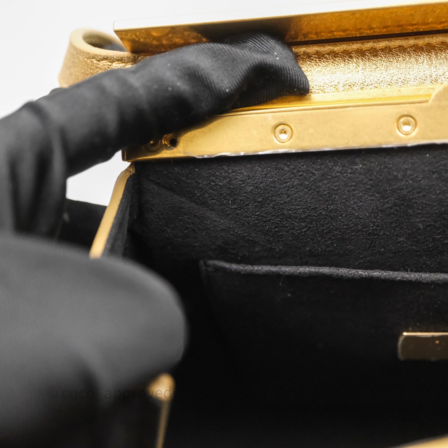 Chanel Calfskin Kiss Lock Frame Gold Bag