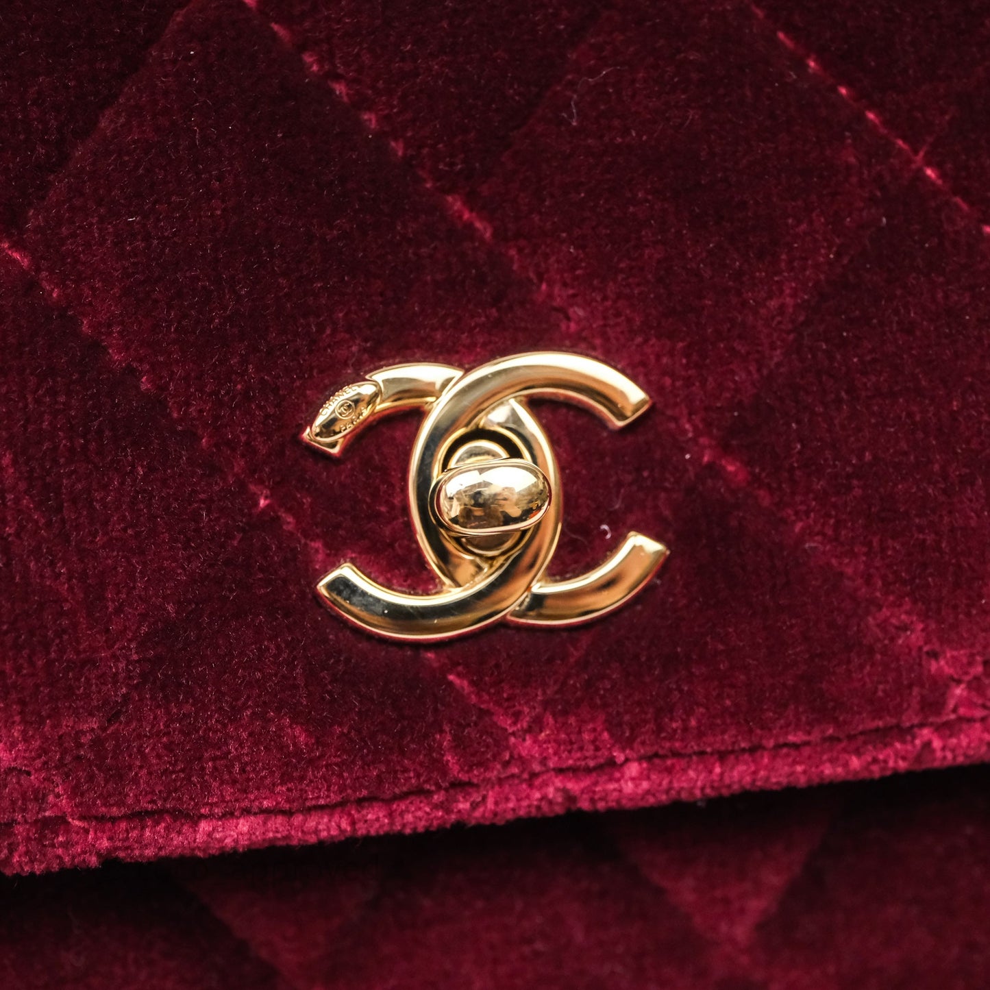 Chanel Quilted Phone Holder Crystals Pearl Crush Red Velvet Gold Hardware