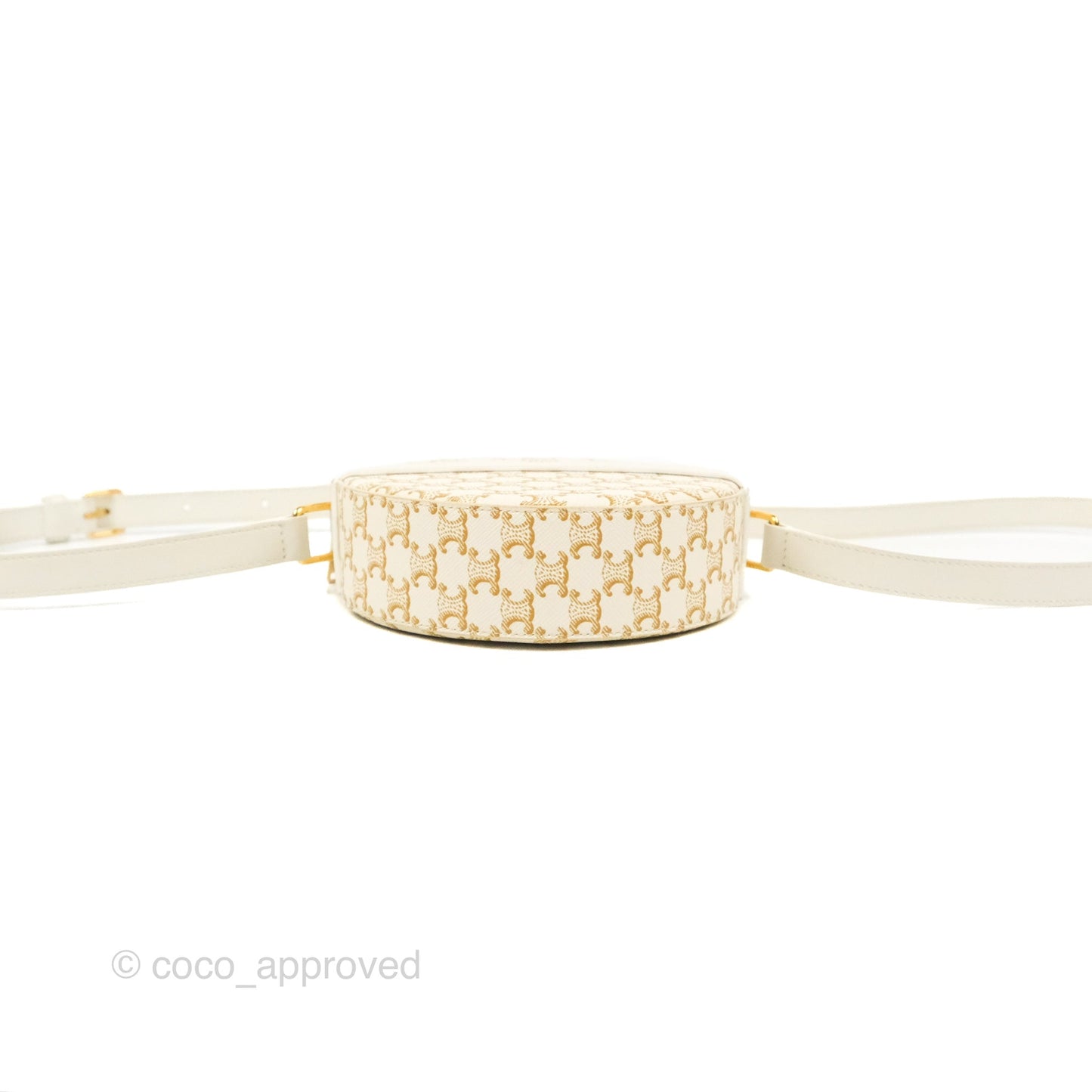Celine Round Purse on Strap Triomphe Canvas White Calfskin