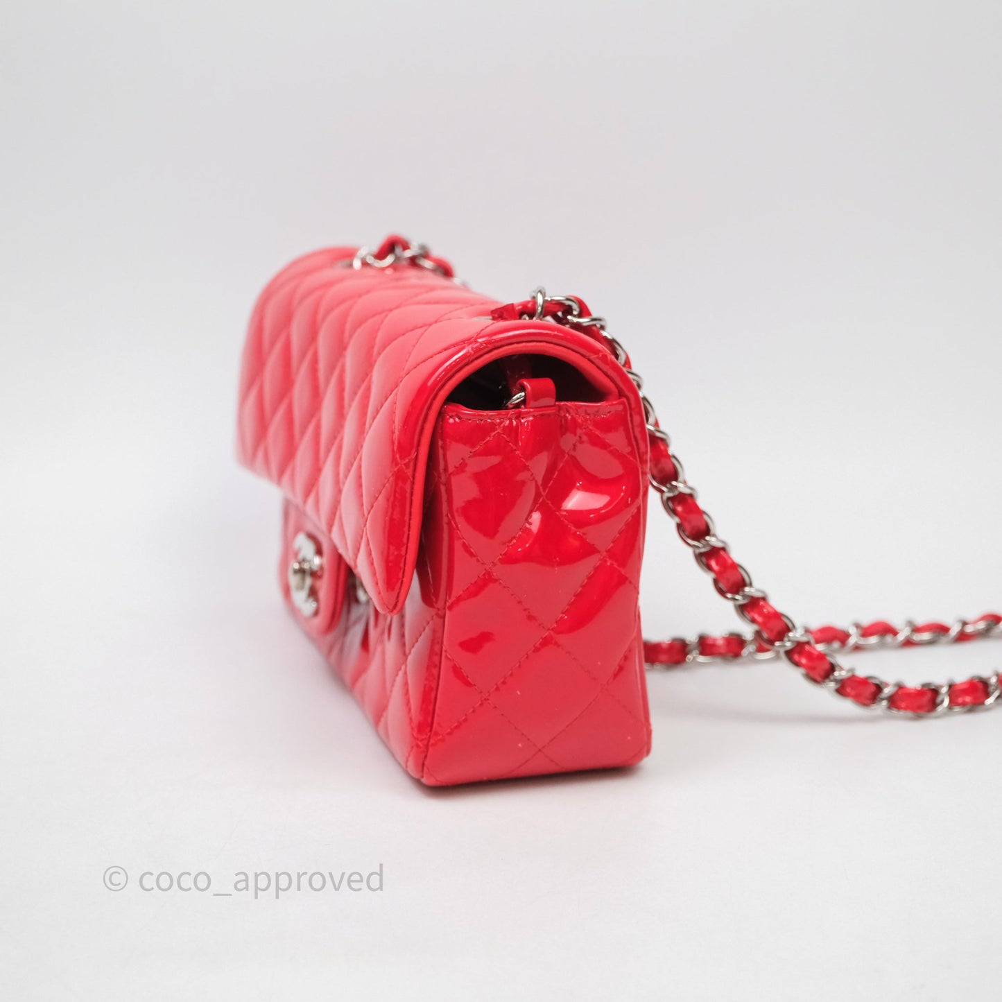 Chanel Mini Rectangular Quilted Red Patent Silver Hardware