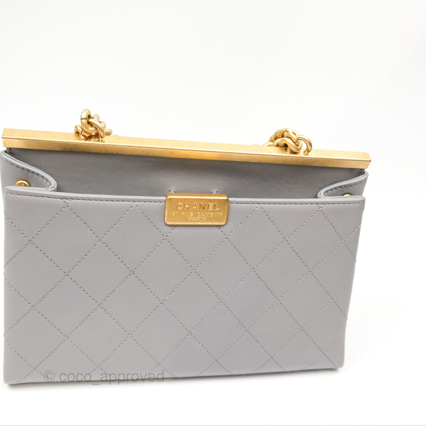 Chanel Small Quilted Coco Luxe Flap Bag Grey Calfskin Aged Gold Hardware