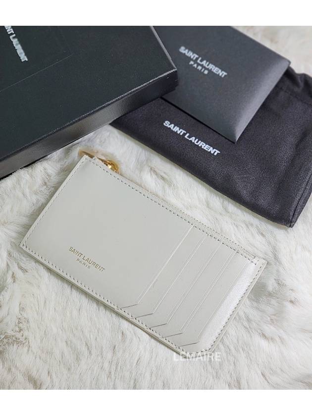 Luxury Saint Laurent Fragment Zipper Card Wallet Blanc Vintage