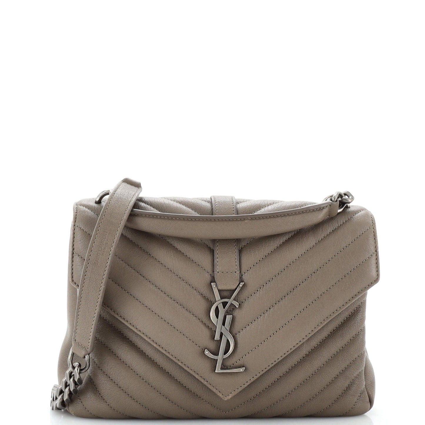 Luxury Saint Laurent Classic Monogram College Bag Matelasse Chevron Leather Medium
