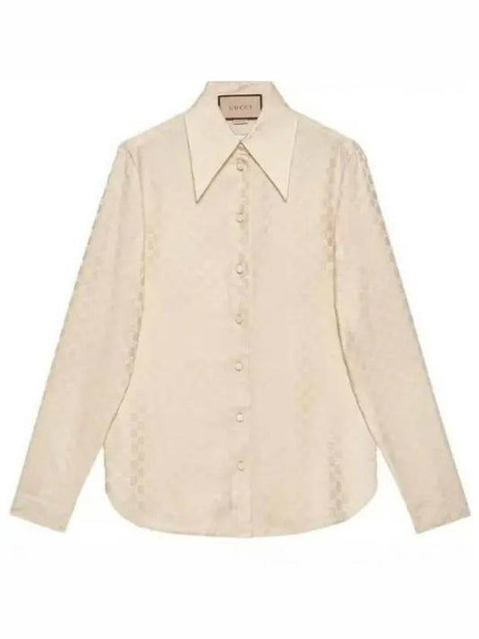 Luxury Gucci Trending 2025 GG Supreme Jacquard Silk Shirt Beige