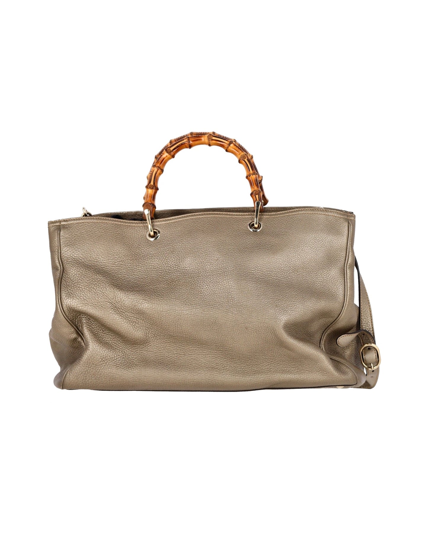 Luxury Gucci Trending 2025 Metallic Large Bamboo Shopper Bag in Beige Leather