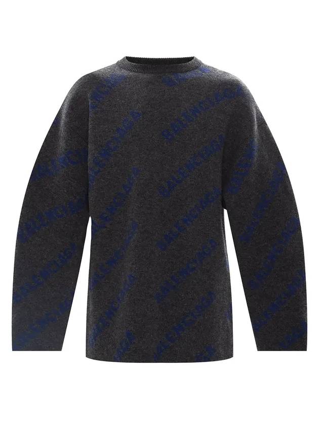 Luxury Balenciaga All-Over Logo Wool Knit Top Grey