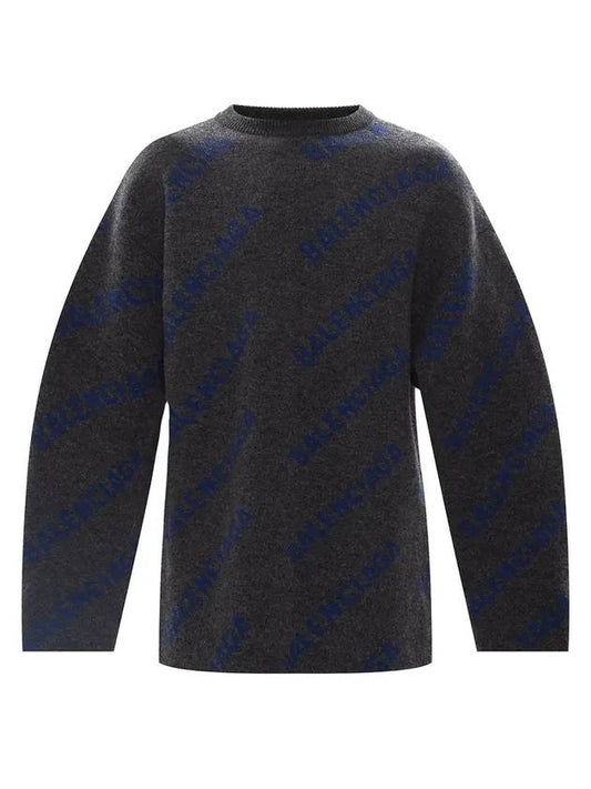 Luxury Balenciaga All-Over Logo Wool Knit Top Grey