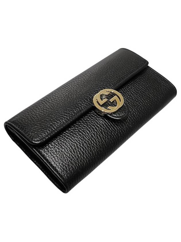 Luxury Gucci Trending 2025 615524 GG interlocking black leather long wallet