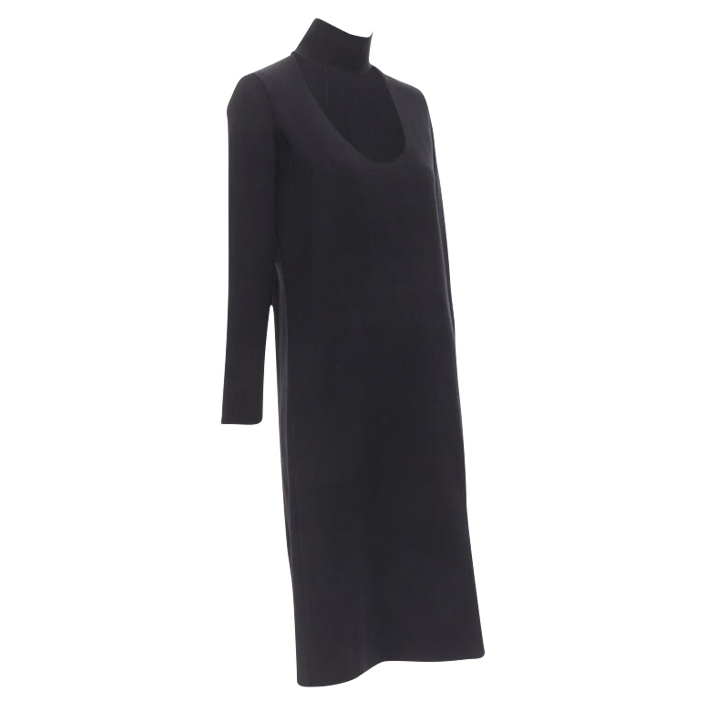 Luxury Bottega Veneta thick wool blend cut out collar dress