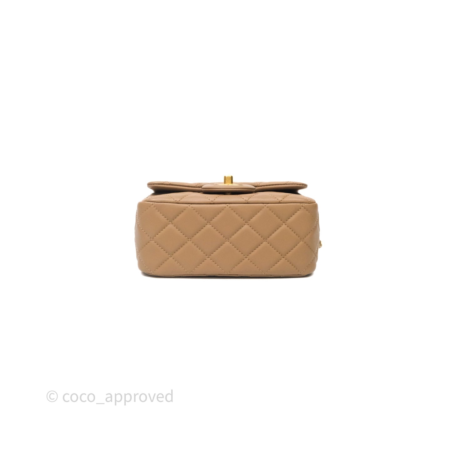 Chanel Pearl Crush Mini Square Quilted Beige Lambskin Aged Gold Hardware