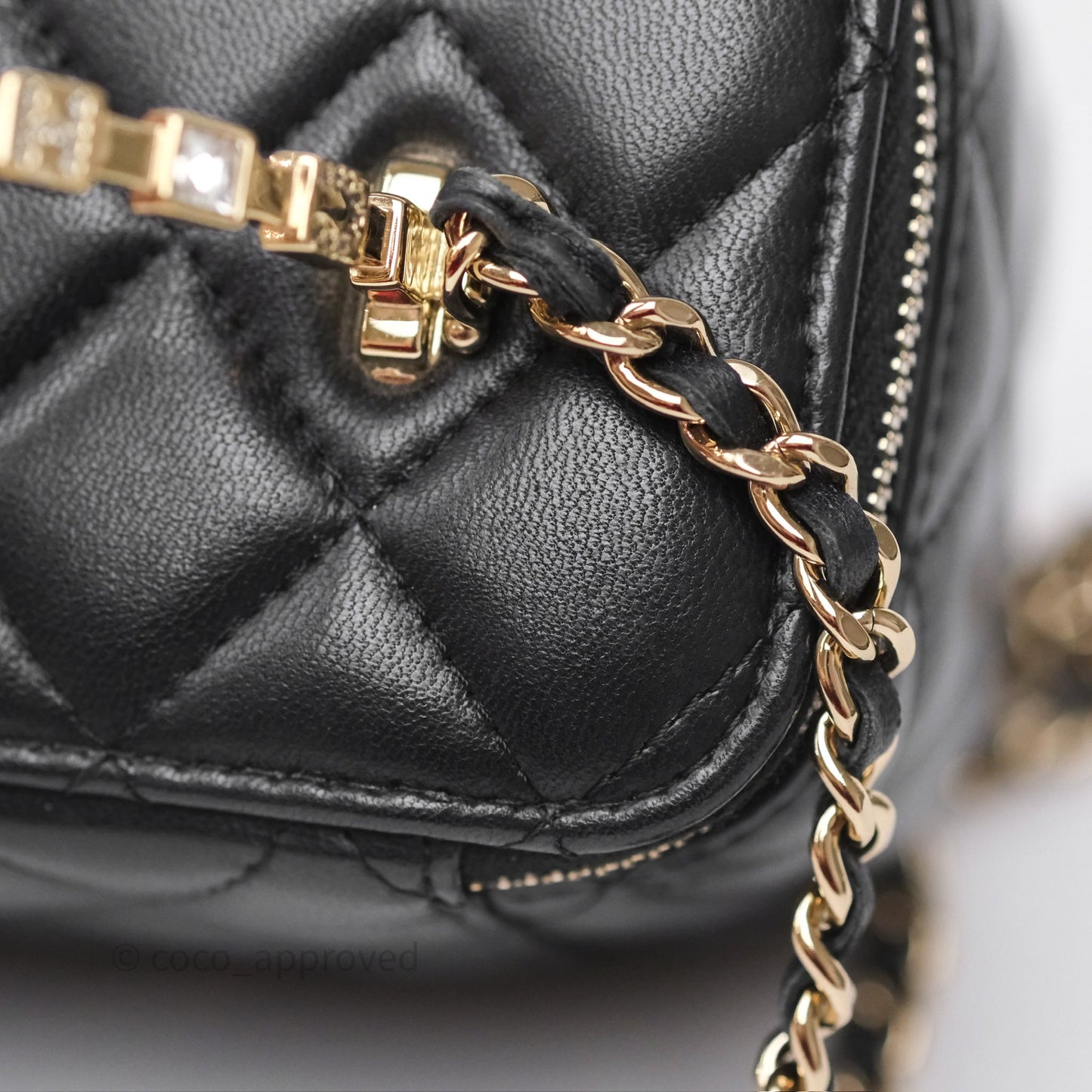 Chanel Crystals Top Handle Vanity Rectangular Black Lambskin Gold Hardware