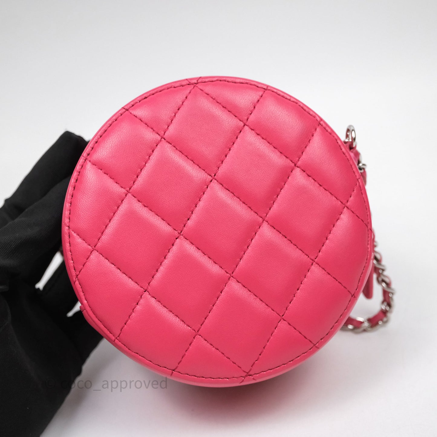 Chanel Quilted Round Clutch With Chain Dark Pink Lambskin Gold Hardware