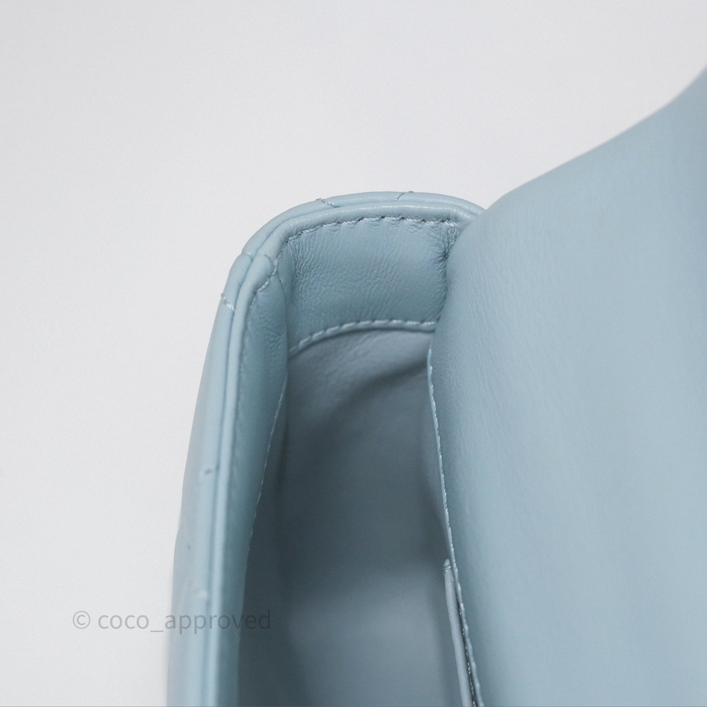 Chanel Quilted Enamel Pending CC Mini Square Flap Baby Blue Lambskin 22P