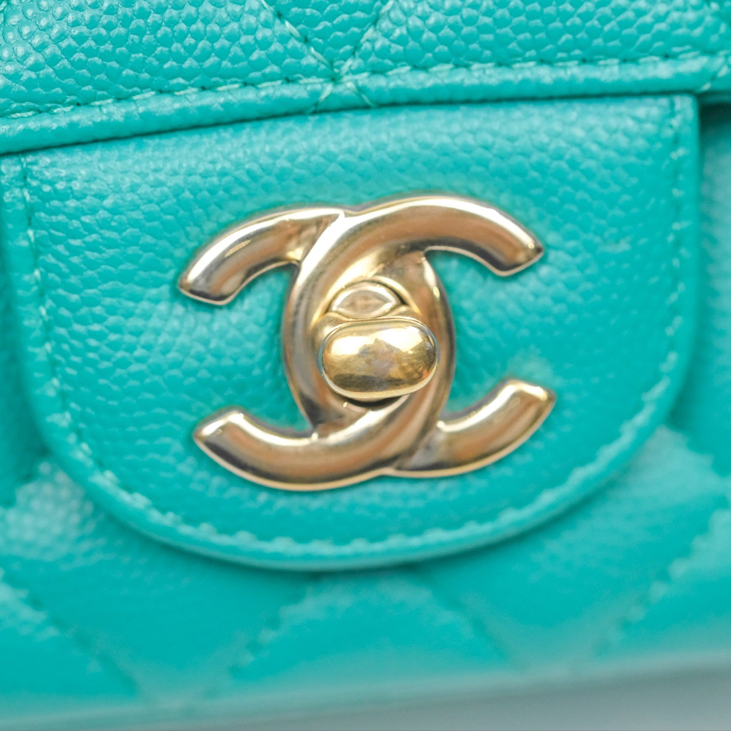 Chanel Mini Rectangular Flap Quilted Turquoise Caviar Gold Hardware