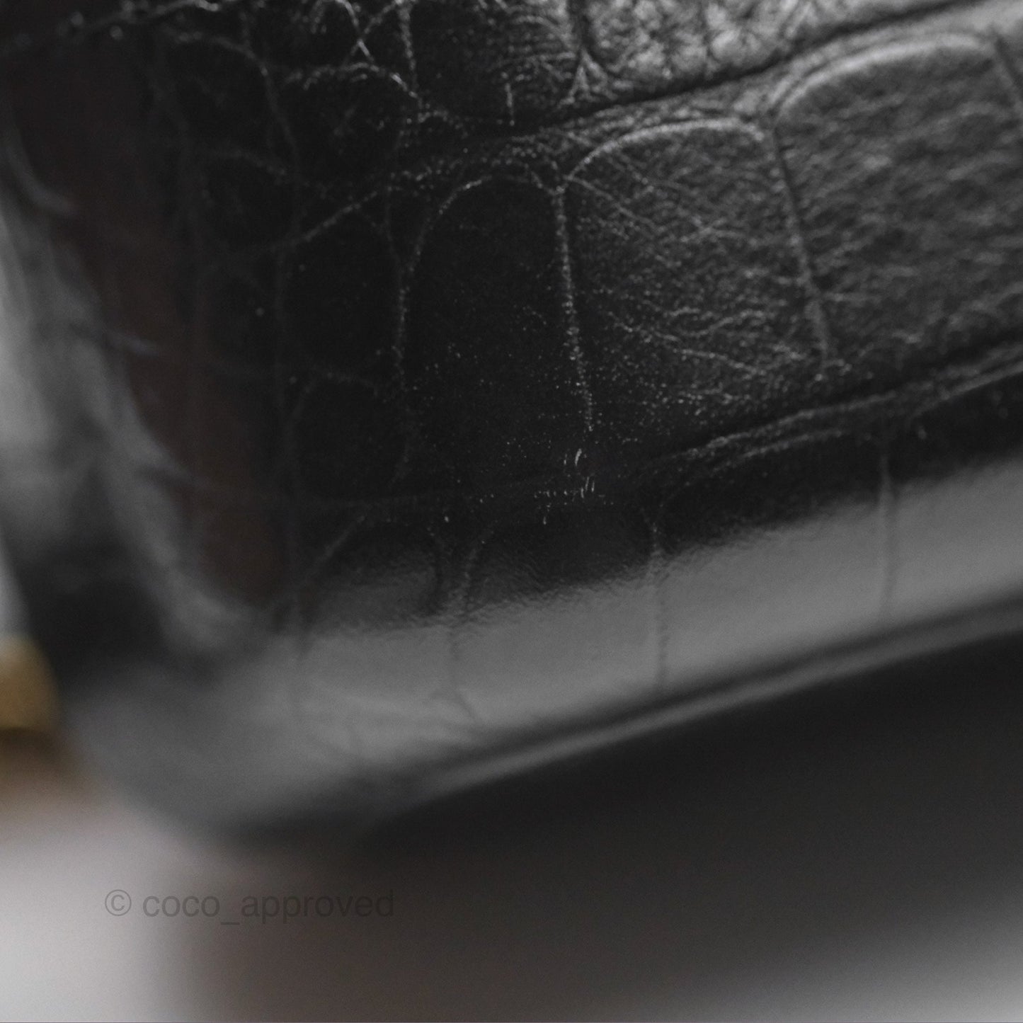 Chanel Small Gabrielle Hobo with Logo Handle Quilted Black Croc Embossed Calfskin