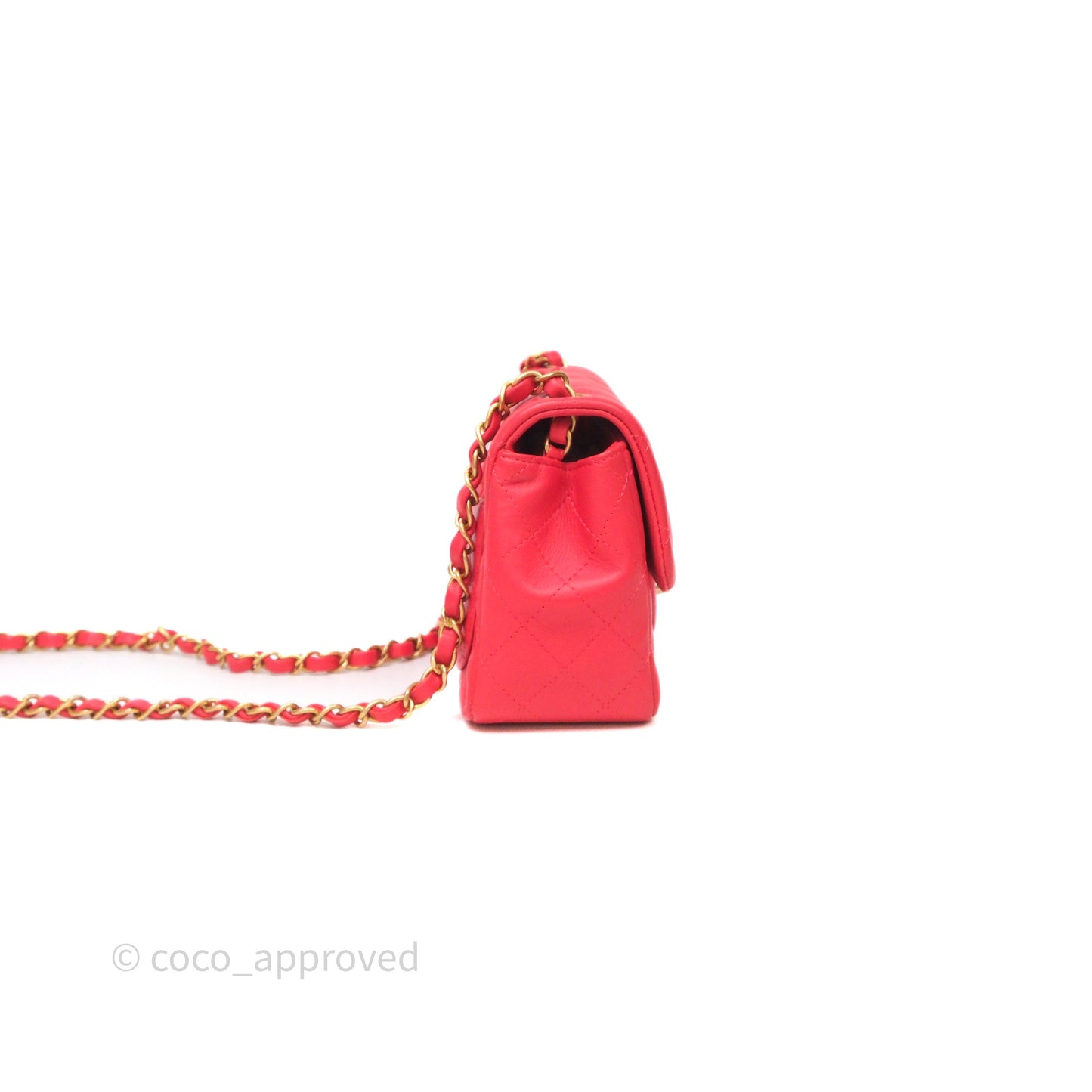 Chanel Mini Square Quilted Red Lambskin Aged Gold Hardware
