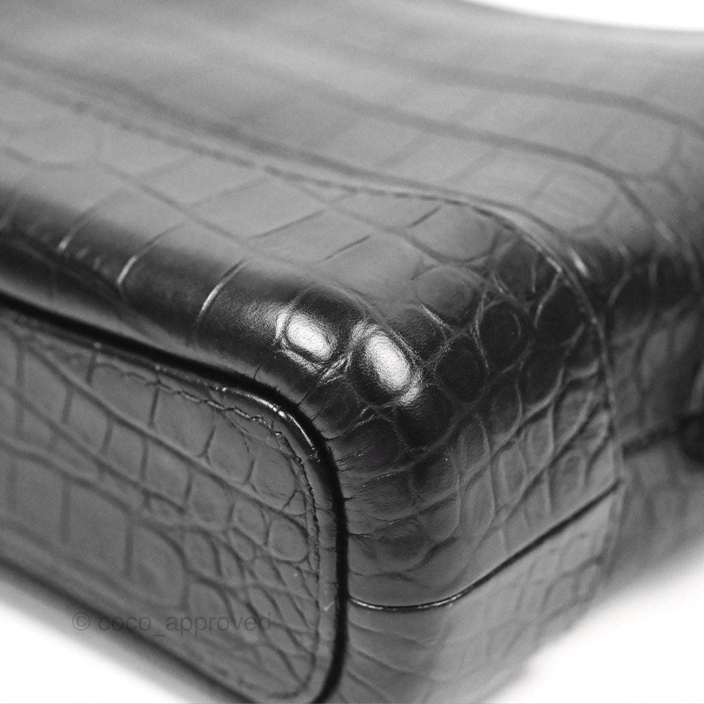 Chanel Small Gabrielle Hobo with Logo Handle Black Croc Embossed Calfskin