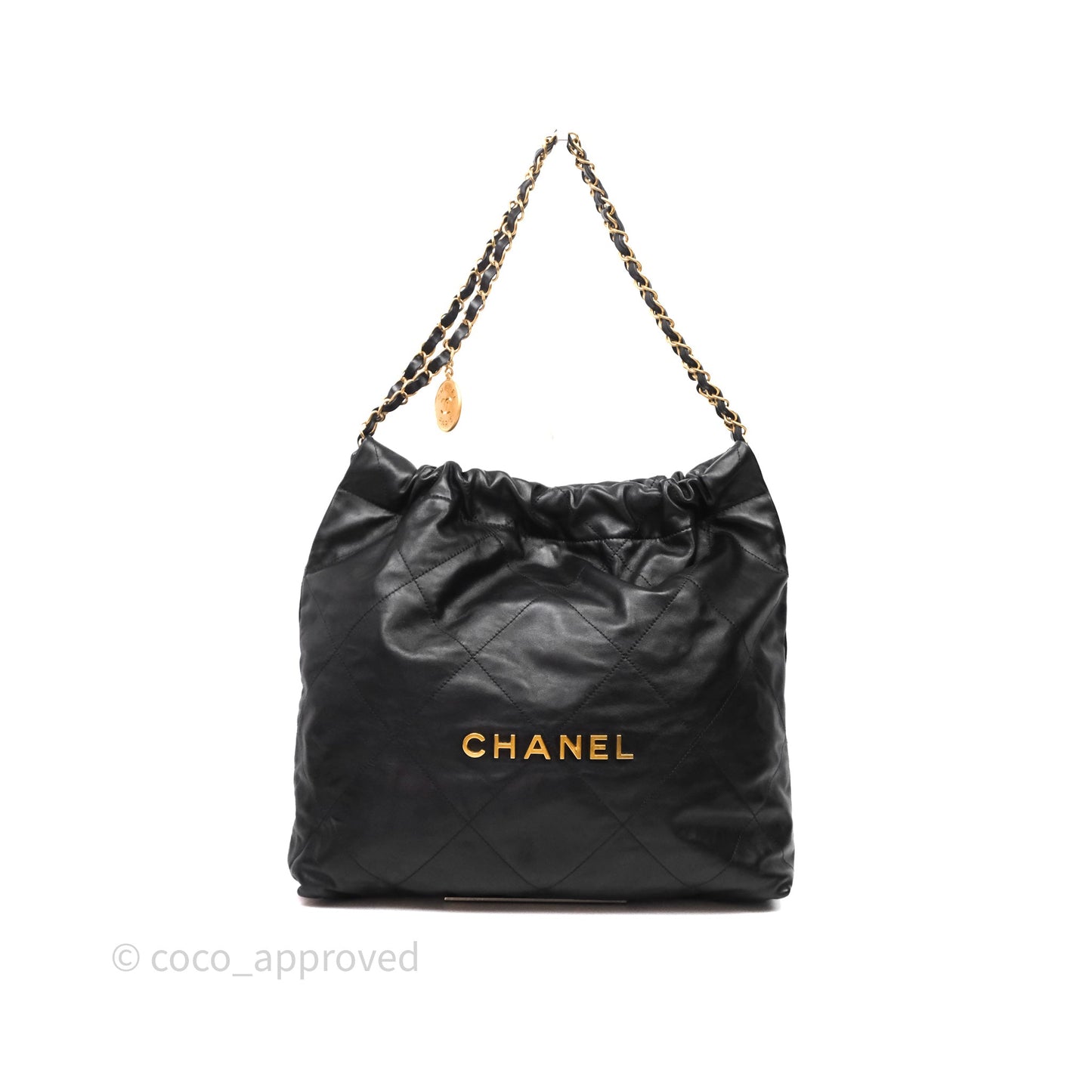 Chanel 22 Bag Medium Black Crumpled Calfskin Aged Gold Hardware