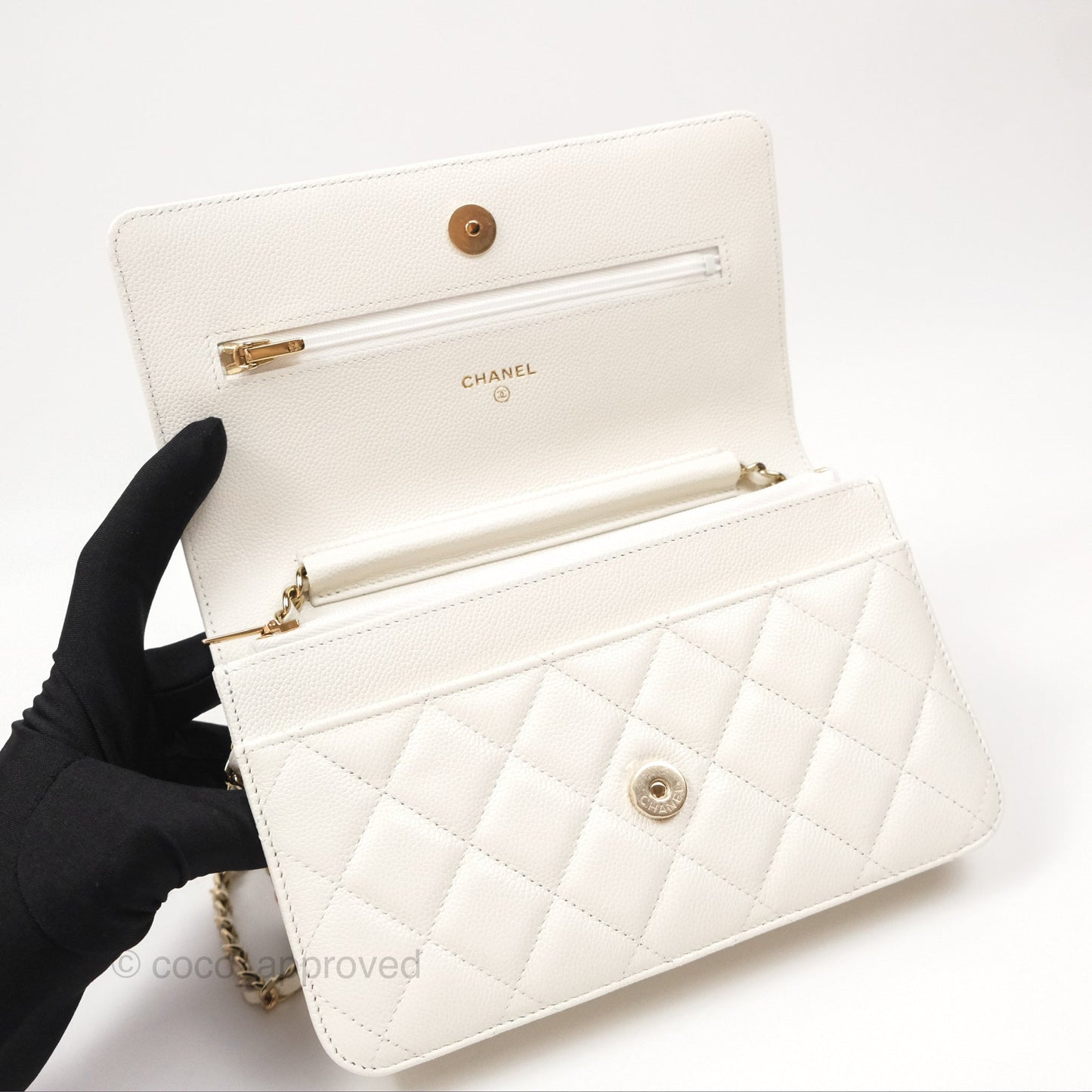 Chanel Quilted Classic Wallet on Chain WOC White Caviar Gold Hardware