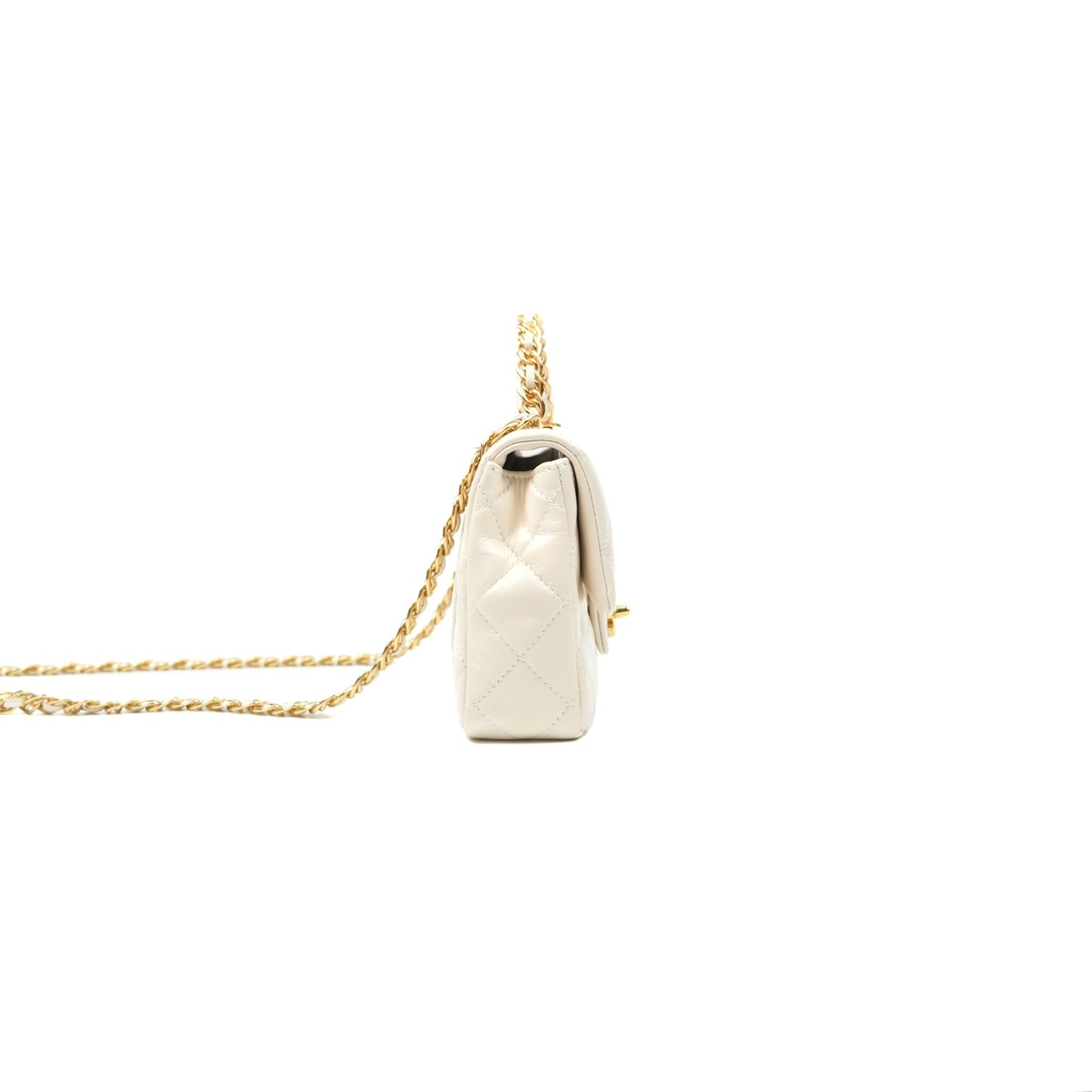 Chanel Top Handle White Lambskin Gold Hardware