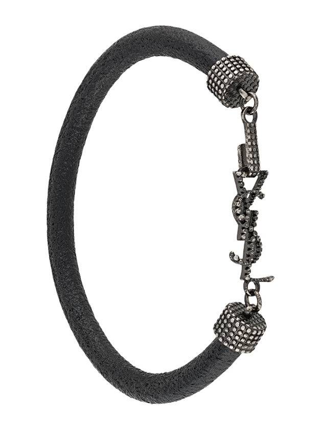 Luxury Saint Laurent Opium Crinkled Leather Bracelet Black