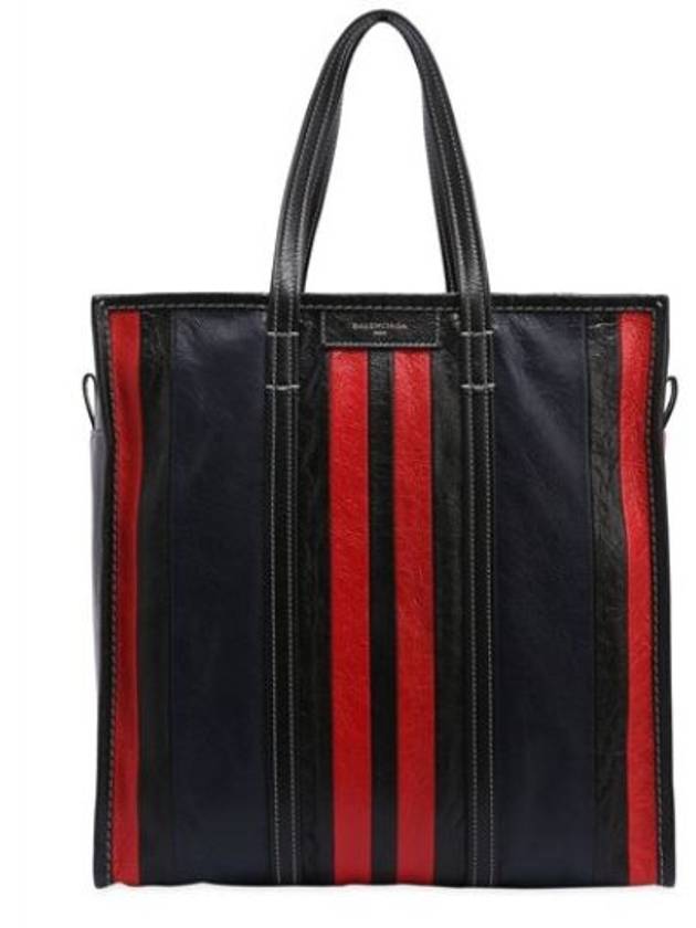 Luxury Balenciaga Bazar Striped Medium Tote Bag Red Navy