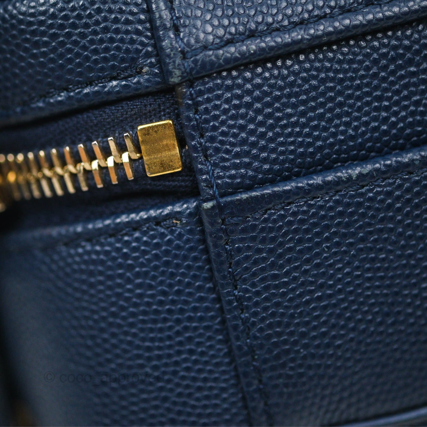Chanel Quilted Small CC Filigree Vanity Case Navy Caviar Gold Hardware