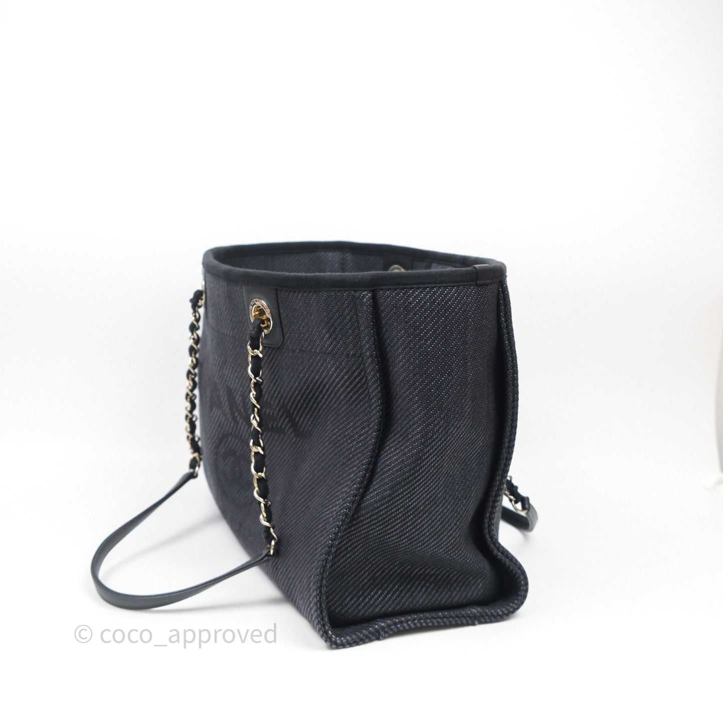 Chanel Medium Deauville Navy Canvas Gold Hardware