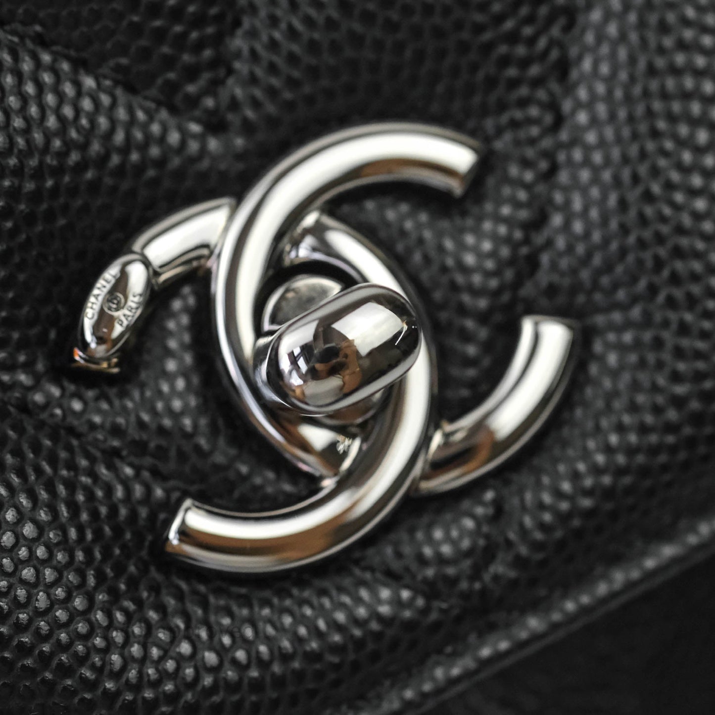 Chanel Mini (Small) Coco Handle Chevron Black Caviar Gun Metal Hardware