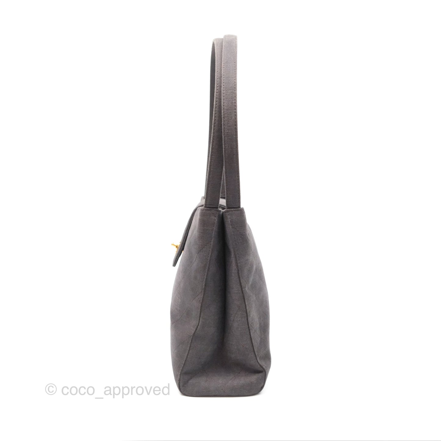 Chanel Vintage CC Lock Flap Shoulder Bag Grey Canvas 24K Gold Hardware