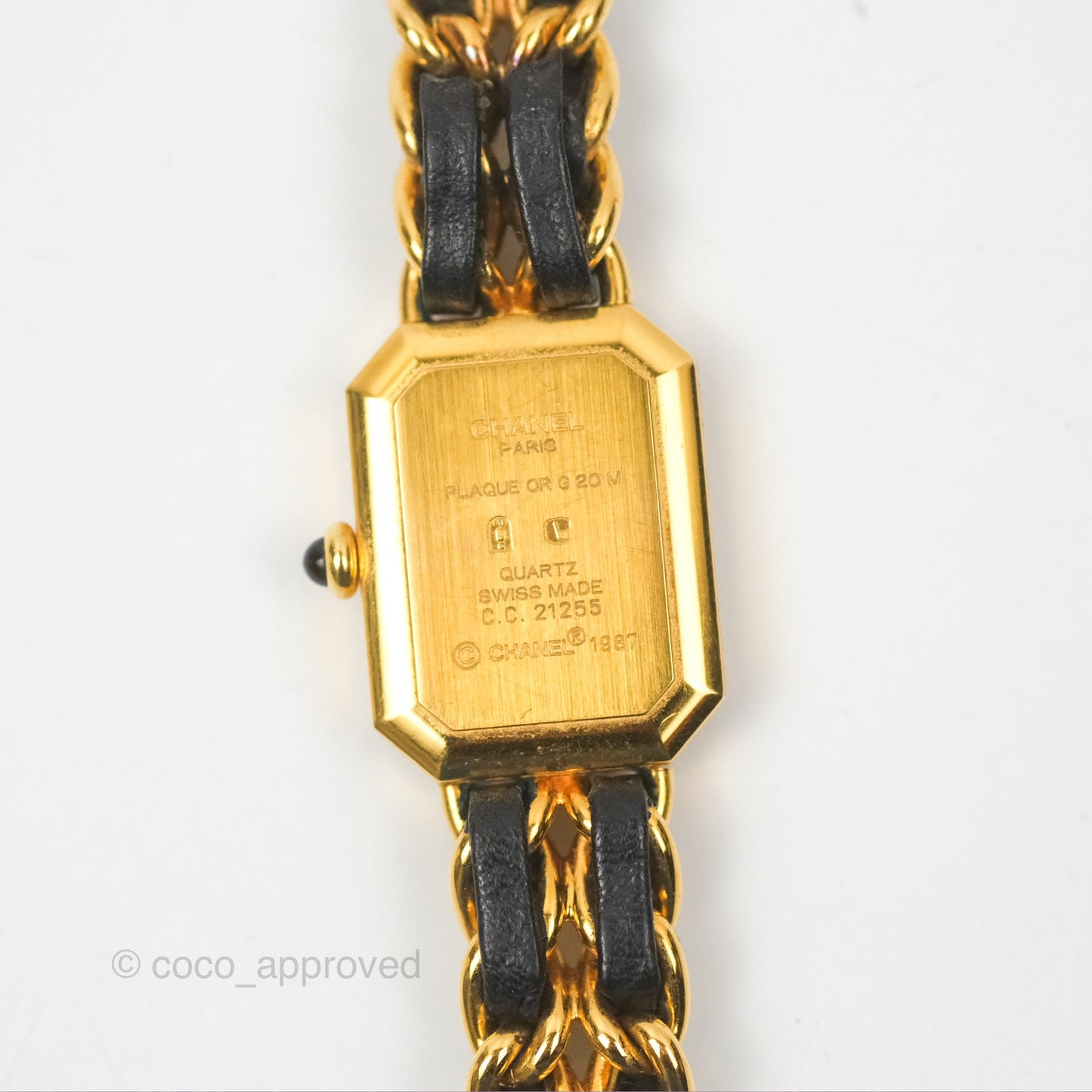 Chanel Vintage Première Watch Black Leather Gold Plated Size S