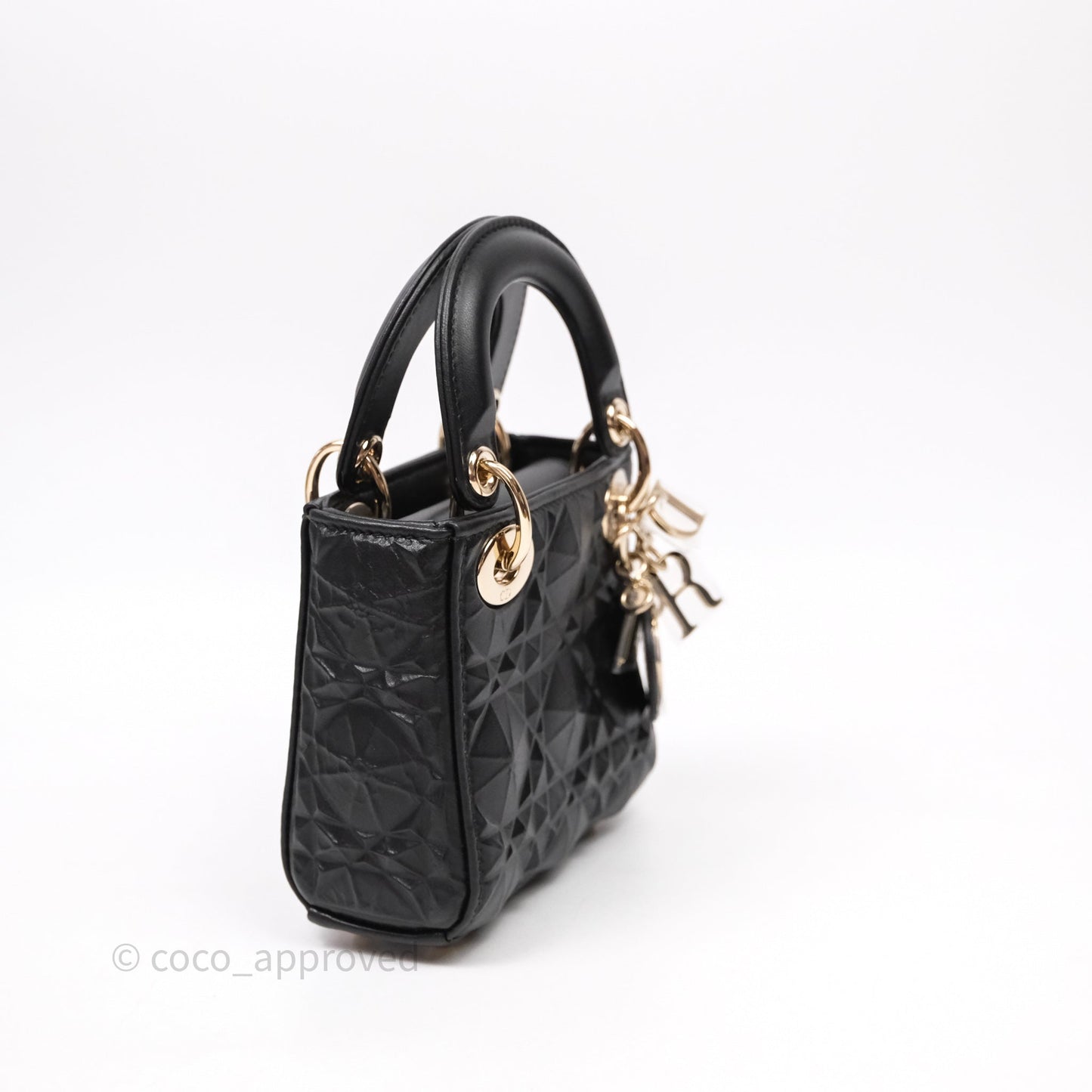 Dior Mirco Lady Dior Black Cannage Calfskin with Diamond Motif Gold Hardware