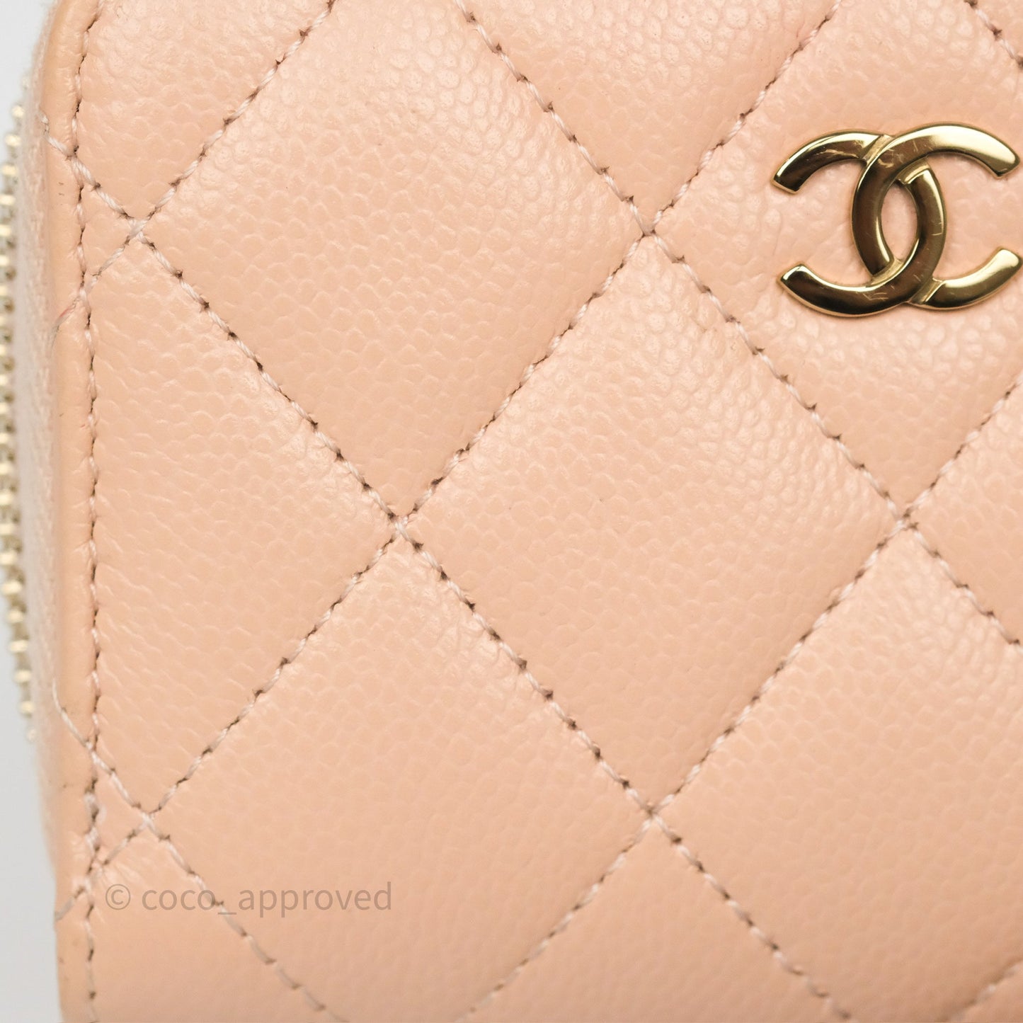 Chanel Classic Zipped Coin Purse Salmon Pink Caviar Gold Hardware