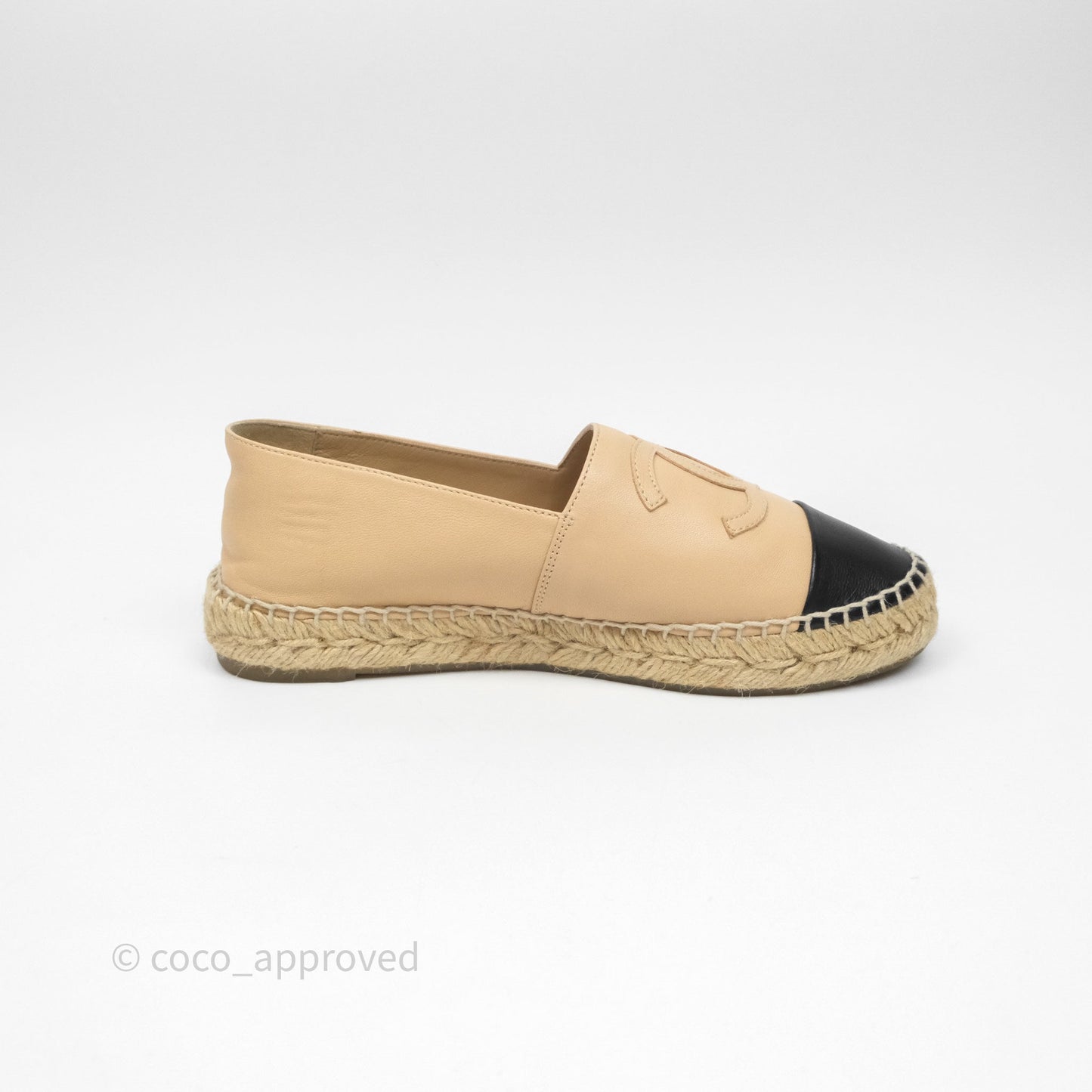 Chanel CC Espadrilles Beige Black Lambskin Size 36