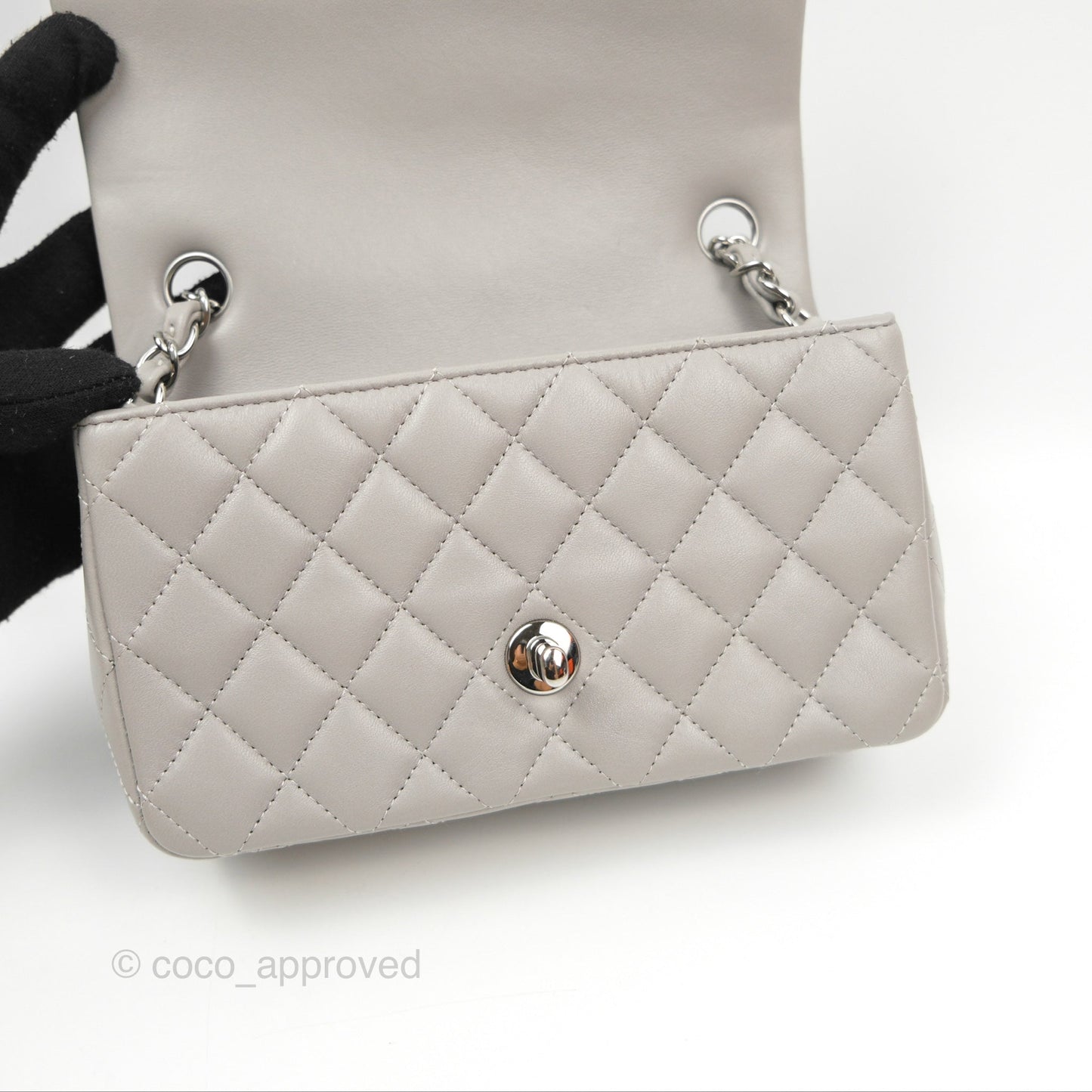 Chanel Quilted Mini Rectangular Grey Lambskin Silver Hardware