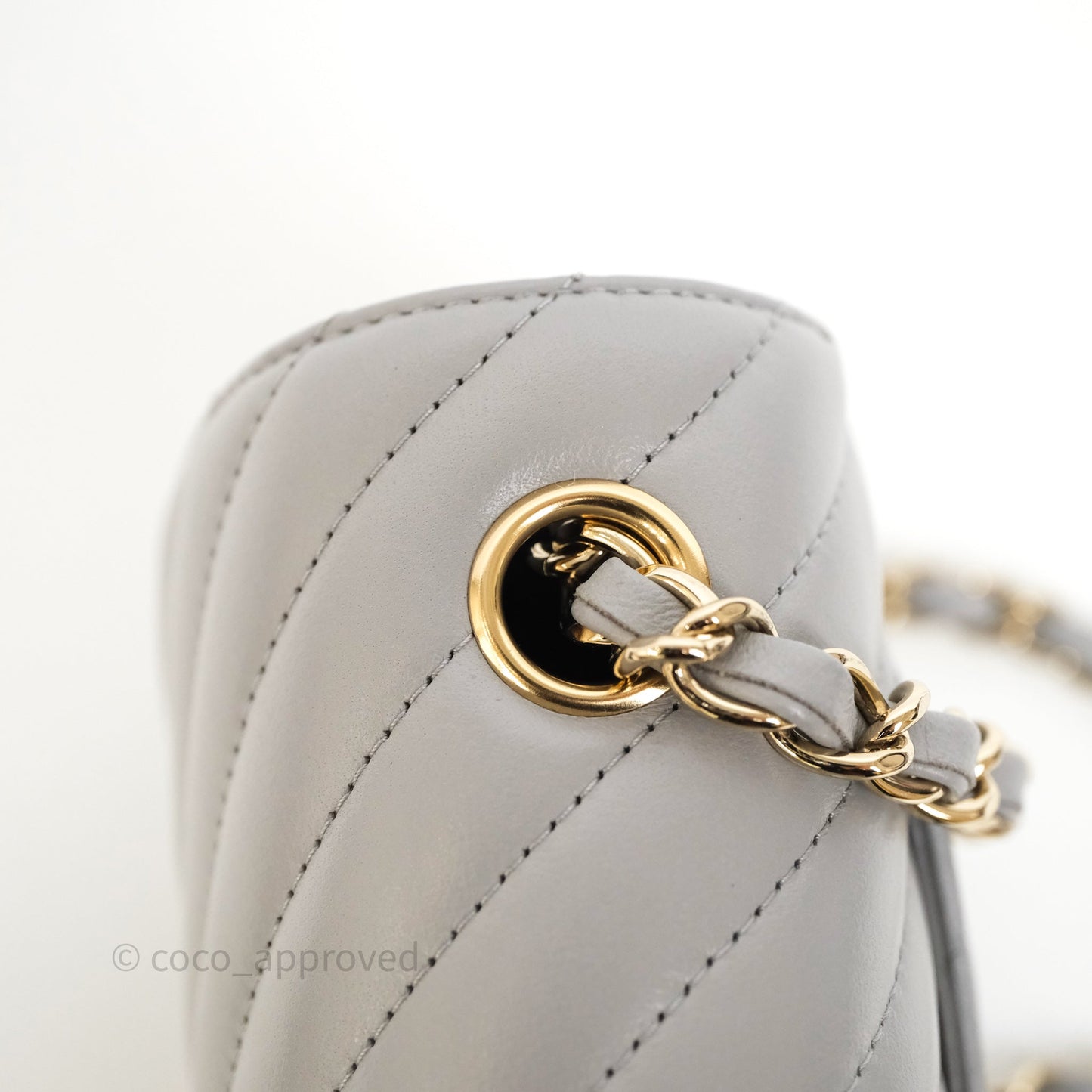 Chanel Mini Rectangular Chevron Grey Lambskin Light Gold Hardware