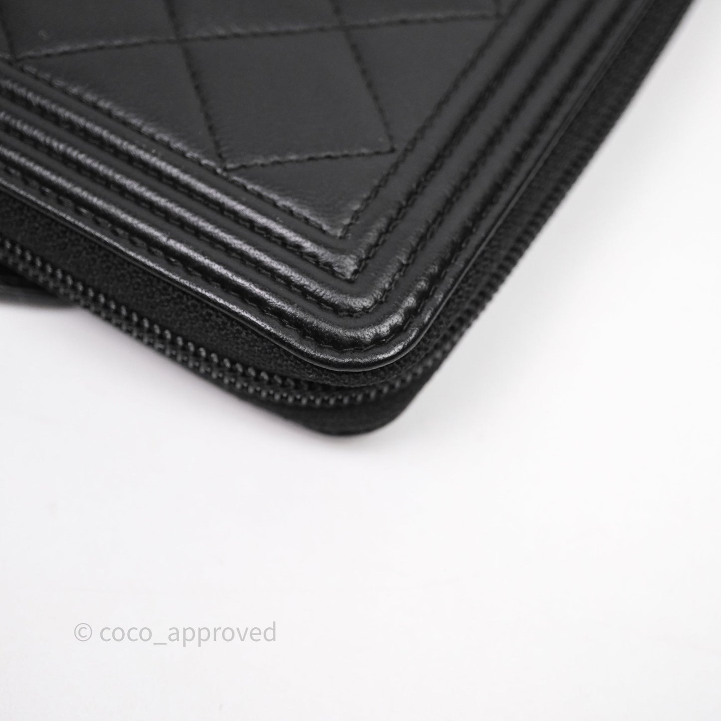 Chanel Boy Zip Long Wallet Black Lambskin Gold Hardware
