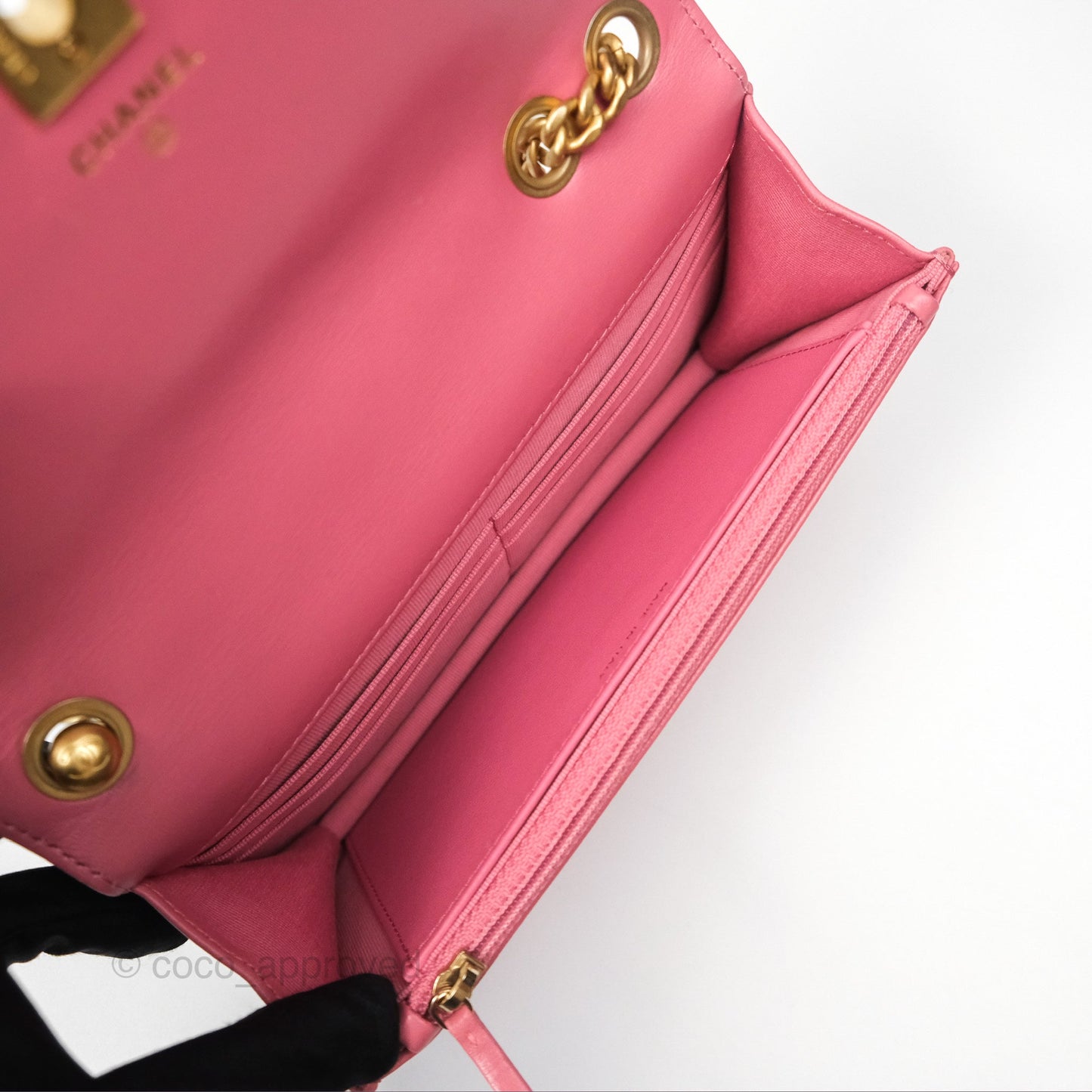 Chanel All Slide Wallet on Chain WOC Adjustable Chain Quilted Pink Lambskin